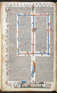 Royal 10 E. IV, f.250v Text mit Randdekoration und ein König beim Essen, Illustration aus den 