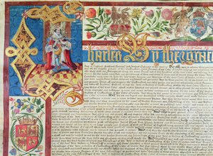 Königliche Charta für die Gesellschaft der Tuchmacher in der Regierungszeit von Karl II. (1630-85) (Detail)
