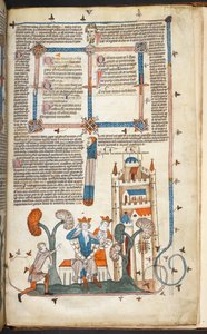 Der König, die Königin und ihr Schloss mit Randverzierung, Illustration aus den 