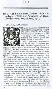 Königliche Rede vor beiden Häusern des Parlaments, 2. Mai 1745 (Druck) von English School