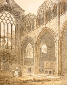 Ruinen der Holyrood Abbey und der Eingang zur königlichen Gruft, aus The Scots Worthies von John Howie, zweite Ausgabe veröffentlicht 1879 von English School