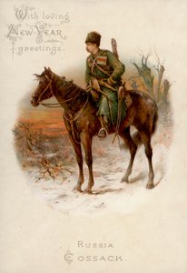 Russischer Kosake zu Pferd: Neujahrskarte von English School