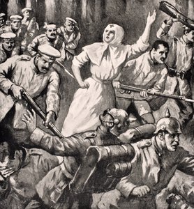 Russische Krankenschwester Mira Miksailovitch Ivanoff führt Männer gegen Deutsche, 1915, aus 