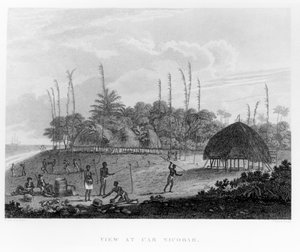 Matrosen sammeln Vorräte in Car Nicobar, aus Reisen und Reisen nach Indien, Ceylon, Das Rote Meer... von George, Viscount Valentia, veröffentlicht 1809 von English School