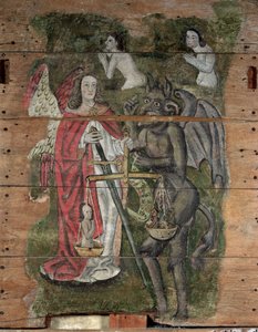 Heiliger Michael und der Teufel, aus dem Wenhaston Doom, ca. 1500-20