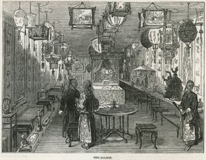 Salon der chinesischen Dschunke, die als Kuriosität nach London gebracht wurde von English School