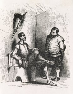 Sancho: Ich sollte ein seltener Vermieter sein, Illustration aus Akt II, Szene I von Don Quixote in England. Eine Komödie, graviert von P. Soyer