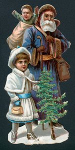 Weihnachtsmann mit Kindern, Weihnachtskarte von English School