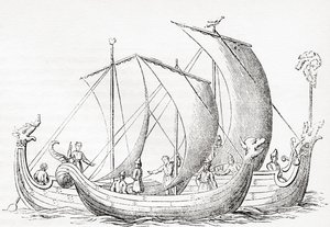 Sächsische Schiffe, nach einer Gravur in Strutts Chronicle of England, aus Old England: A Pictorial Museum, veröffentlicht 1847