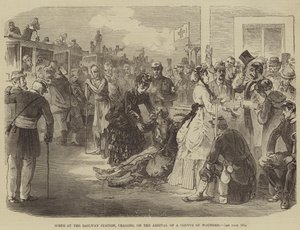 Szene am Bahnhof von Châlons bei der Ankunft eines Verwundetentransports (Stich) von English School