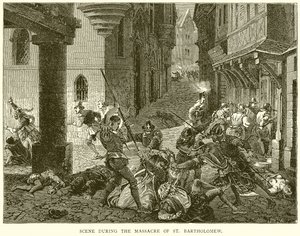 Szene während des Massakers an St. Bartholomäus von English School