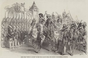 Szene aus „Pietro il Grande“ an der Royal Italian Opera, die Überprüfung bei der Schlacht von Pultava (Gravur) von English School