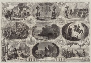 Szenen aus den Pantomimen und Extravaganzas (Gravur) von English School