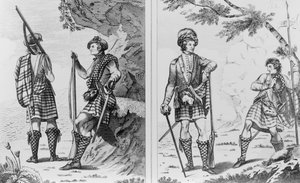 Schottische Soldaten der Highlands und ein Highland-Offizier und Sergeant