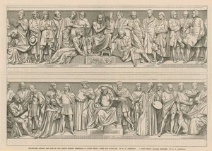 Skulpturen um die Basis des Prince Consort Memorial (Stich) von English School