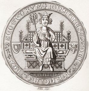 Siegel von John Balliol, ca. 1249–1314, auch bekannt als Toom Tabard, Schottisch für „leerer Mantel“, König der Schotten. Aus Iconographia Scotica oder Porträts berühmter Personen Schottlands, veröffentlicht 1797.