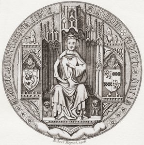 Siegel von Robert Stewart, Herzog von Albany, ca. 1340 – 1420. Mitglied des schottischen Königshauses, Regent, Gouverneur von Schottland, Herzog von Albany, Earl of Fife & Menteith. Aus Iconographia Scotica oder Porträts berühmter Personen Schottlands, ver