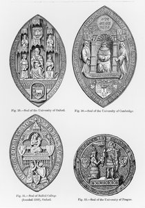Siegel der Universität Oxford, Cambridge, Balliol College, Oxford und Universität Prag, Illustration aus Wissenschaft und Literatur im Mittelalter und in der Renaissance, geschrieben von Paul Lacroix von English School