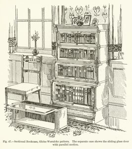 Sektionales Bücherregal, Globe-Wernicke-Muster, das separate Fach zeigt die Schiebetür aus Glas mit Parallelbewegung