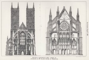Schnitte der Westminster Abbey, die Anwendung von Mr. Pullans Proportionssystem zeigend (Gravur)