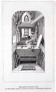 Separate Waschkabine im Frauengefängnis im City House of Correction, Holloway, aus 
