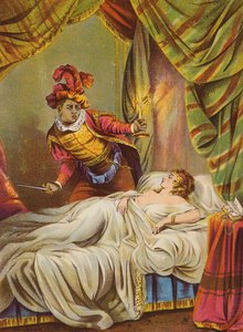 Shakespeare: Othello, Desdemona im Bett, schlafend von English School