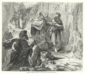 Schimi verflucht David auf seiner Flucht aus Jerusalem (Gravur) von English School