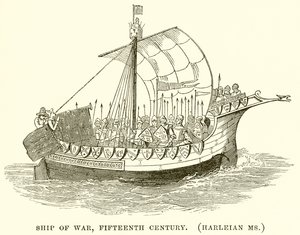 Kriegsschiff, fünfzehntes Jahrhundert. (Harleian Ms.) von English School