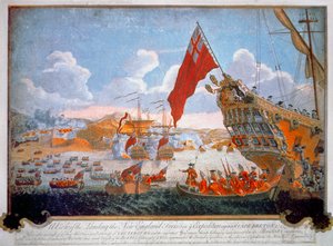 Belagerung der französischen Festung Louisbourg 1745 durch britische Schiffe und Neuengland-Kolonialisten