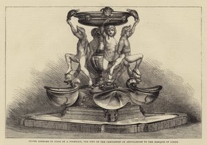 Silberne Epergne in Form eines Brunnens, das Geschenk der Herren von Argyllshire an den Marquis von Lorne (Gravur) von English School