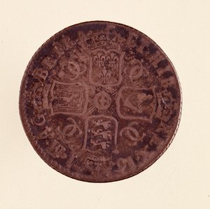 Silberner englischer Groschen, Regierungszeit von König Charles II von England (1630-1685) 1671. Durchm. 2,4 cm Neapel, Archäologisches Museum von English School