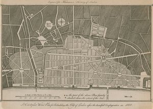 Sir Christopher Wrens Plan zum Wiederaufbau der Stadt London nach dem schrecklichen Brand von 1666 von English School
