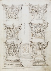 Sechs Kapitelle, eine Lesene und zwei Säulenbasen, Folio 1, Der Meister des Oxford Albums, ca. 1512-17