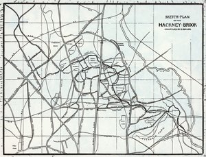 Skizzenplan des Hackney Brook, erstellt von E. Bolus