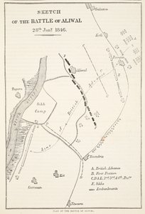 Skizze der Schlacht von Aliwal, 28. Januar 1846, aus Cassells Illustrierter Geschichte Englands