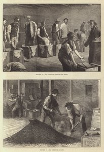 Skizzen in einem Teelagerhaus (Stich) von English School