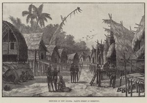 Skizzen in Neuguinea, Eingeborenenstraße in Kerepunu (Gravur) von English School