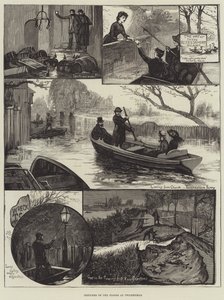 Skizzen der Überschwemmungen in Twickenham (Stich) von English School