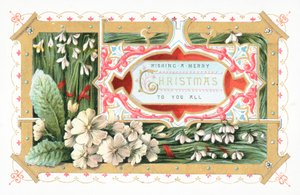 Schneeglöckchen und Blumen, Weihnachtskarte von English School