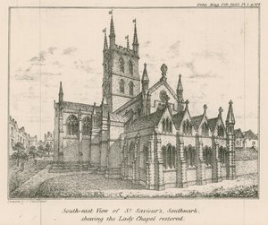 Südostansicht der St. Saviours Kirche, Southwark, zeigt die restaurierte Lady Chapel von English School