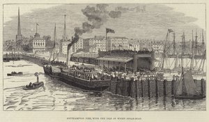 Southampton Pier, mit dem Isle of Wight Dampfschiff (Gravur) von English School
