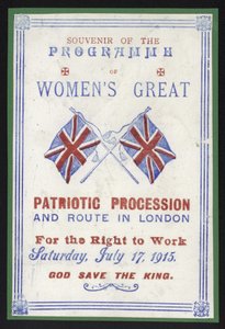 Souvenirprogramm des Frauenmarsches für das Recht auf Arbeit, London, 17. Juli 1915 von English School