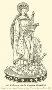 St. Katharina und der Kaiser Marentius (Gravur) von English School