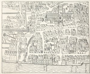 St. Pauls und Umgebung, aus Aggas Plan, 1563 von English School