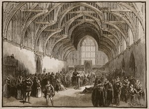 Staatsprozess in der Westminster Hall zur Zeit von Elisabeth, Illustration aus Cassells Illustrierter Geschichte Englands