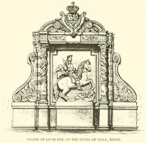 Statue von Ludwig XIII, am Hotel de Ville, Reims (Stich) von English School