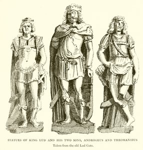 Statuen von König Lud und seinen zwei Söhnen, Androgeus und Theomantius von English School