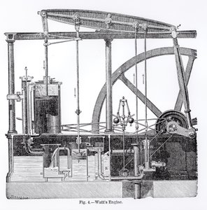Dampfmaschine entworfen von James Watt (1736-1819), von Bonnafoux