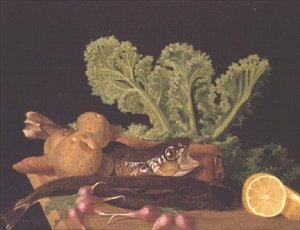 Stillleben mit Gemüse und Fisch