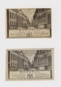 Strumpfhersteller, Romanis, in Cheapside und dann in der Leadenhall Street, Visitenkarte von English School